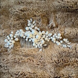 White and Silver Floral Hair Accessory for Weddings